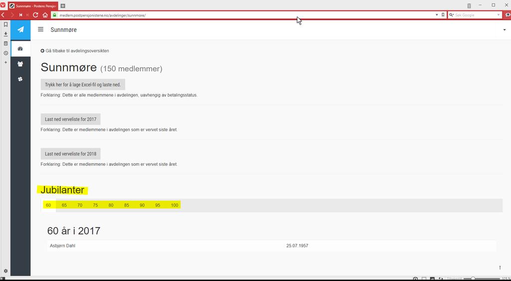 Nå vil du få fram et skjermbilde der jubilanter fra 60 til 100 år vises. [Bilde 017].