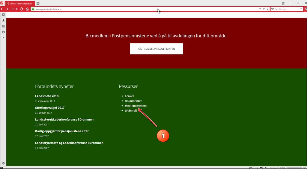 Start en nettleser: Start datamaskina og en nettleser (Edge, Opera, Chrome, Firefox e.l.). Pålogging til medlemssystemet: kan gjøres med: [www.postpensjonistene.no].