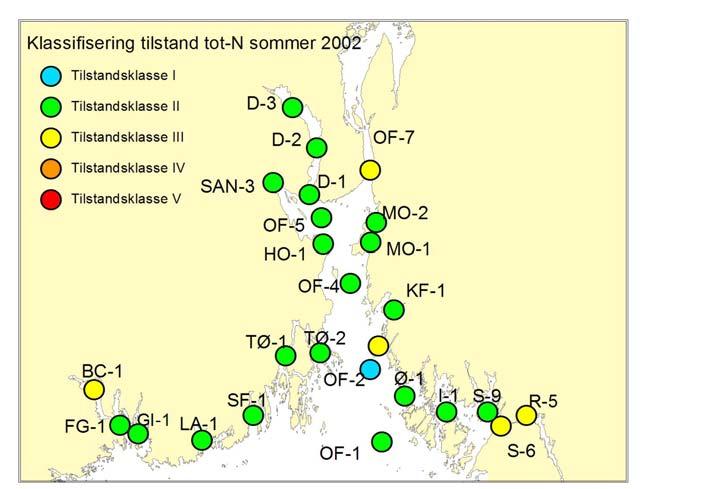 Generelt ligger verdiene på en del stasjoner noe høyere både i vinter og sommersesongen. Dette har medført en endret tilstandsklasse på enkelte stasjoner.