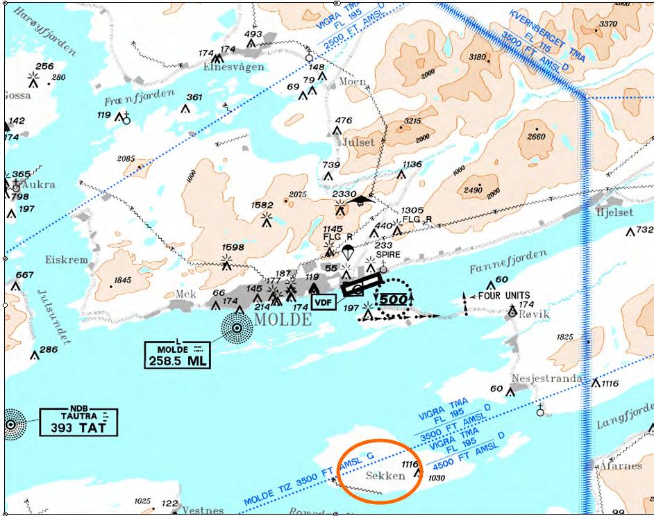 Statens Havarikommisjon for Transport Side 2 FAKTISKE OPPLYSNINGER I den aktuelle tidsperiode var det lavt skydekke på Ålesund lufthavn Vigra (ENAL), hvilket medførte at fly ikke kunne lande.