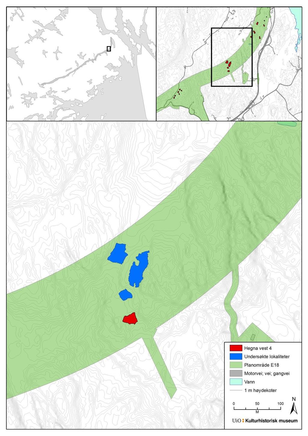 Figur 2 Lokaltopografi og plasseringen av lokaliteten Hegna