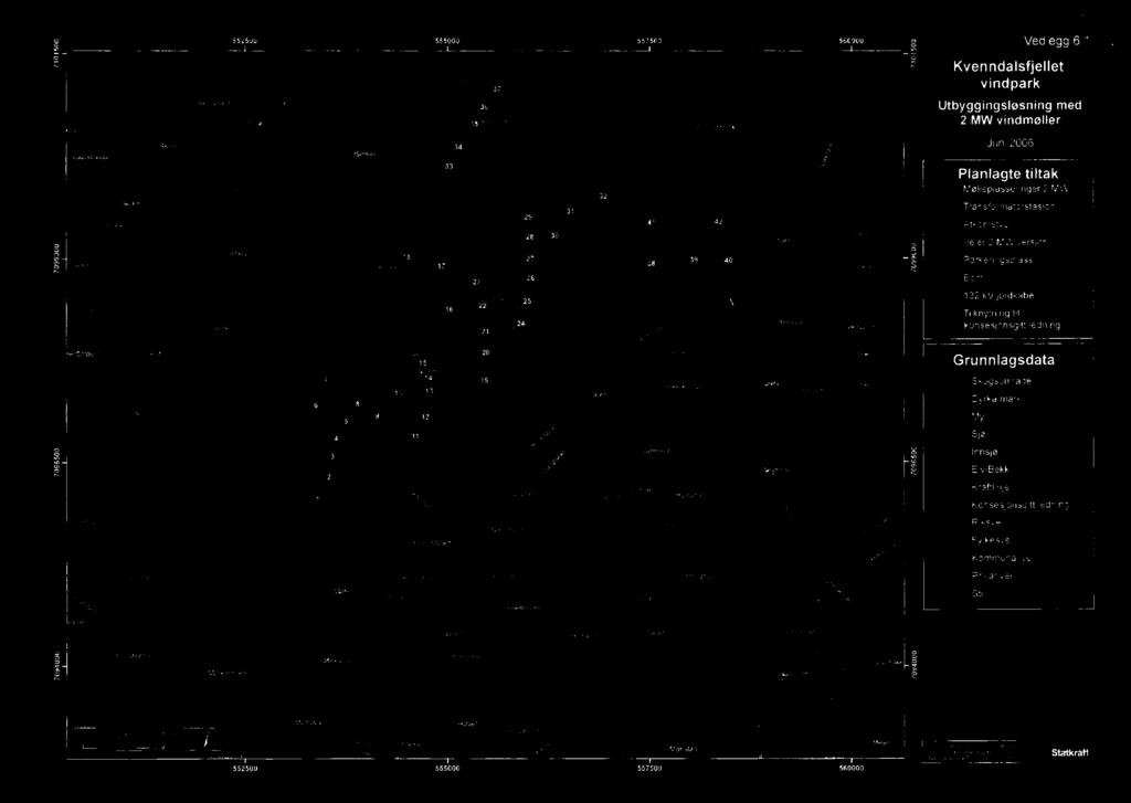 'nef H~011- Kvenndalsfjellet vindpark Utbyggingsløsning med 2 MW vindmøller Juni 2006 Planlagte tiltak Melleplassennger 2 MW Transformatorstasjon - - Atkomstvei Veier 2 MW version tt 17