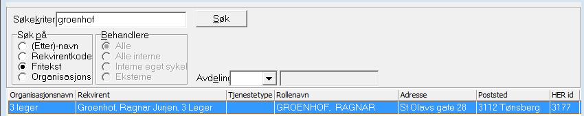 legekontoret. Legene kan fremkomme med flere adresser i Adresseregistret fordi de har flere arbeidsforhold. Pass på å velge riktig rekvirent med riktig adresse.