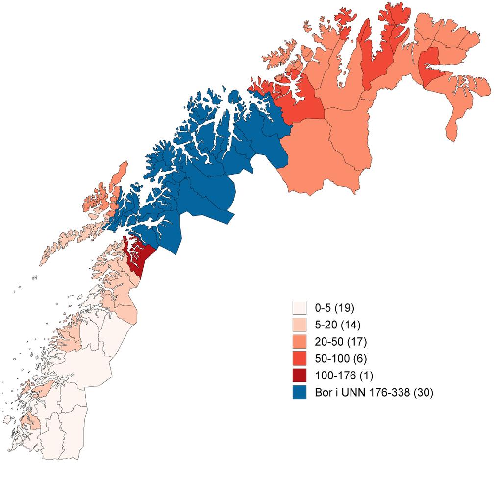 Figur 2 viser gjennomsnittlige kjønns- og aldersstandardiserte henvisningsrater per 1.