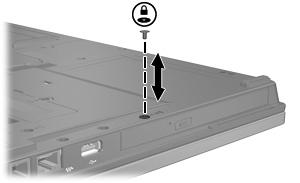 MultiBay II-tyverisikringsskrue For å øke sikkerheten for MultiBay II-stasjonen er det installert en MultiBay II-sikkerhetsskrue på undersiden av den bærbare maskinen under MultiBay II.