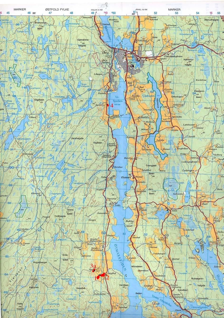 Figur 2. Kart over området sør for Ørje.