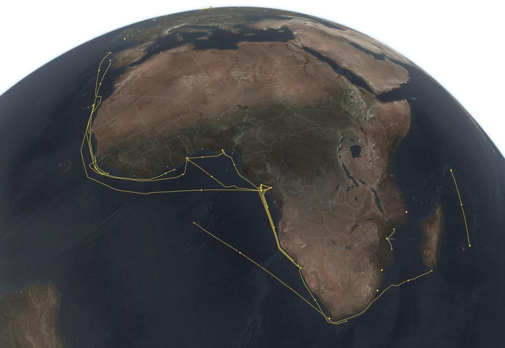 Path of the Dona Liberta From 2011 to 2014, the rusty refrigerated cargo vessel traced the coasts of Africa and Europe, abandoning crew members, abusing stowaways, dumping oil and committing other