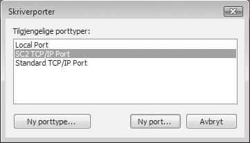 4 Velg [SC2 TCP/IP Port] og klikk deretter på [Ny port]-knappen. I Windows 98/Me, velg [Annet], [SC2 TCP/IP Port] og klikk deretter på [OK]-knappen.