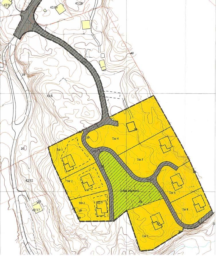 8 3.2 Gjeldande reguleringsplanar. Vegen lags austsida av planområdet er inkludert i gjeldande reguleringsplan Holmesjøen hyttefelt gnr. 42 bnr.