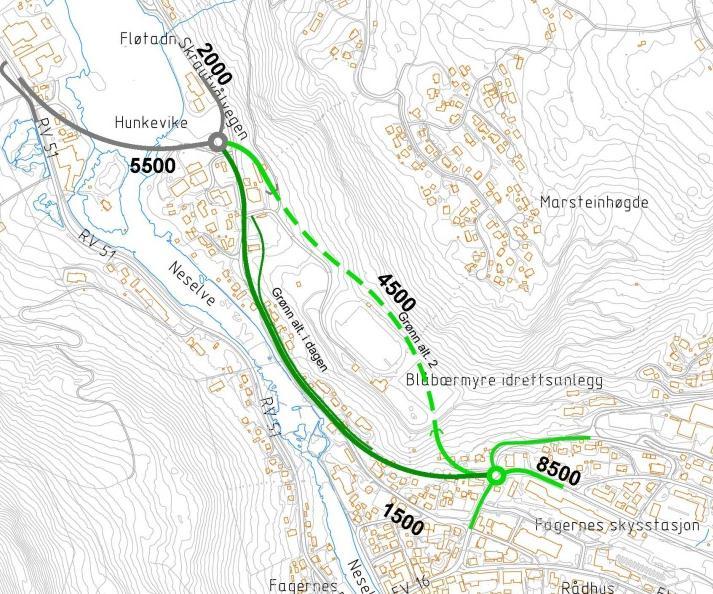 Trafikkmengder Vegen vil erstatte tunnelen i tillegg til trafikk i Skrautvålvegen.