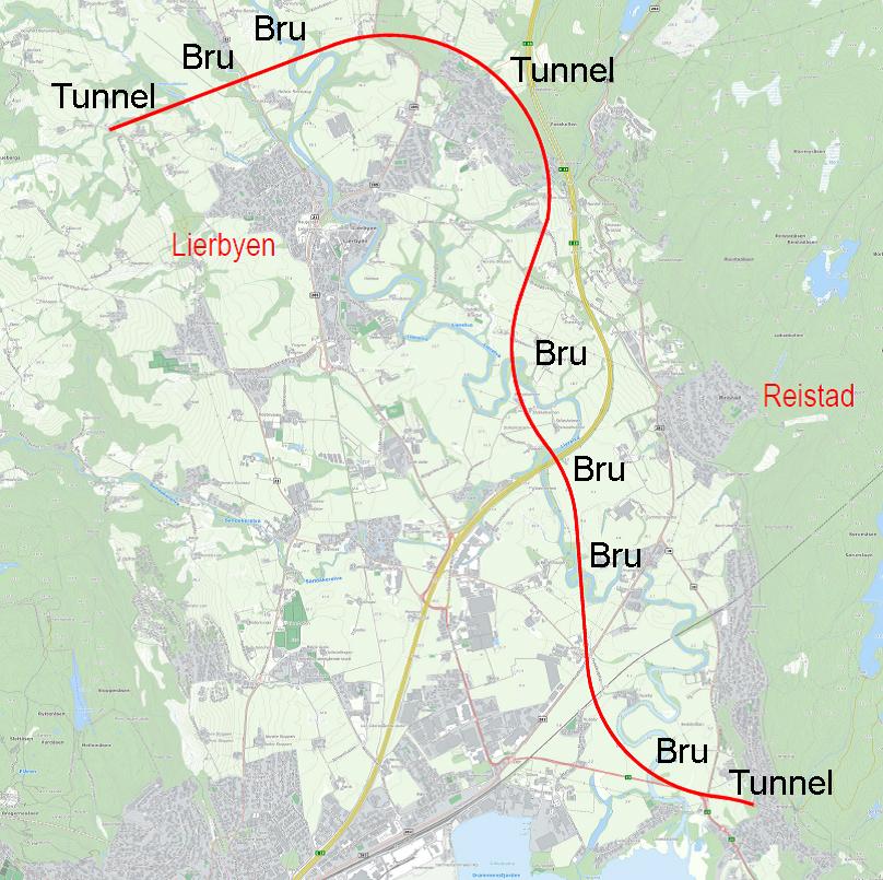 Innspill Begrunnelse Oversikt Linnes Viker Forslaget innebærer store kostnader Lierbyen nord: Forslaget presenterer knyttet til lang trasé, tunnel og flere kryssinger av