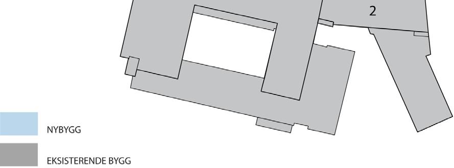 Fase 2 gjennomføres ved at funksjoner beliggende i østfløy flyttes over i provisorier og østfløyen bygges om i alle etasjer.