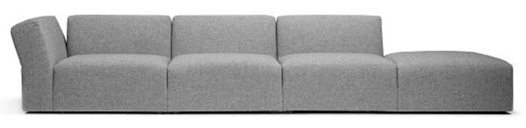 Sofa Artikkelnummer: 15 Sete og rygg: Armlene: Tekstil: Sosiale soner i åpent landskap. Modulsofa med lav rygg og to armlener.