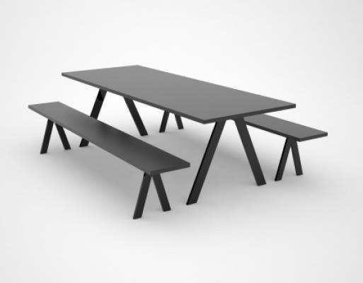 Spisebord Artikkelnr: 20 Bordplate: Spisebord til 8 personer Stivt og stabilt rektangulært konferansebord. Enkelt og klart formspråk med høy materialkvalitet og bestandighet. ca.2400x1000mm, høyde=ca.