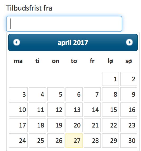 Tilbudsfrist Du kan også filtrere ditt søk etter datoen for tilbudsfrist.