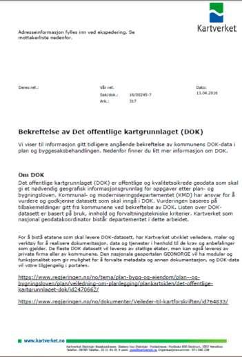 DOK - Det offentlige kartgrunnlaget (III) Brev fra Kartverket Steinkjer til kommunene datert 13.