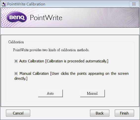 PointWrite-kalibrering Auto calibration 1 : Klikk på, så starter kalibreringsprosessen automatisk.