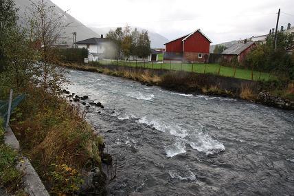 Stasjonene som ble elfisket, ble her delt inn i transekter med 2 m intervall. Bredden på elva i hvert transekt ble målt med målebånd.