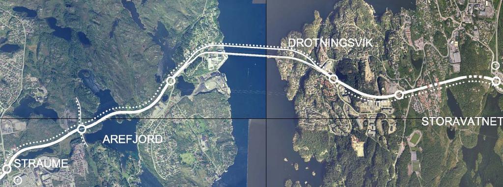 Traséalternativ i revidert kommunedelplan Som følgje av KS1 - avgjerda har Statens vegvesen i haust arbeidd med å få fram alternativ innanfor kvart konsept som tilfredsstiller dei krava som er sett