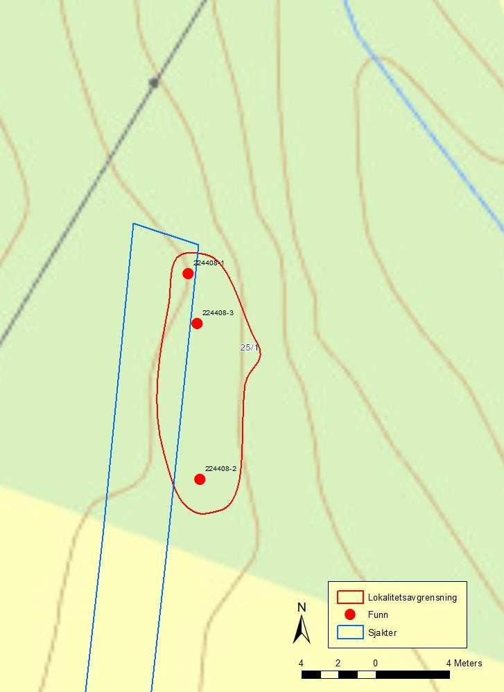 Id224408 Bosetning-aktivitetsområde på Dal nedre gbnr. 25/1. Lokaliteten består av en kokegrop og to rydningsrøyser.