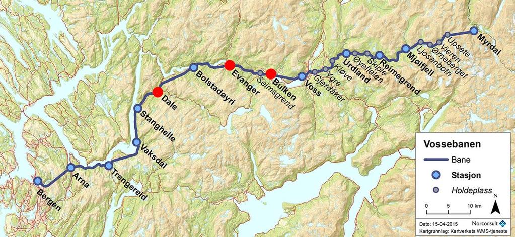 Plattformforlengelser Vossebanen Beskrivelse Omfang/mengder Type kontrakt Tidspunkt for Ferdigstillelse Evanger og Dale stasjon Utarbeiding av detaljplan.