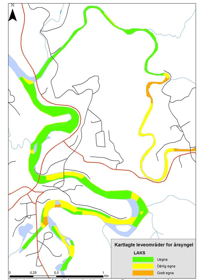 l Figur 1 Kartlegging av leveområder for årsyngel (og gyteområder).