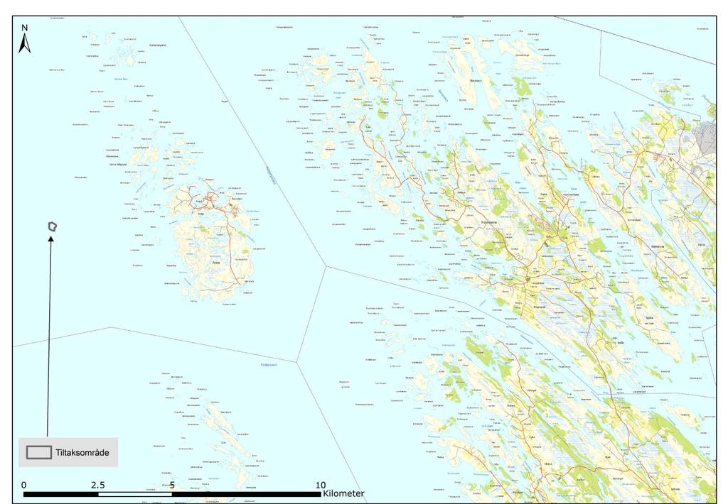 2 AREAL SOM SKAL TILDEKKES Figur 1 viser området utenfor Fedje i Hordaland hvor vrakdelene av U-864 ligger på ca. 150 m dyp. Figur 1: Tiltaksområdet hvor vraket av U-864 ligger er ca.