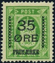 : C0112 35 øre provisorier 1912. 35/32 øre grønn. Postfrisk.