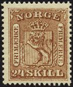 24 skilling Våpen 1863 NK 10. 24 skilling brun våpenutgave 1863/66. Postfrisk.