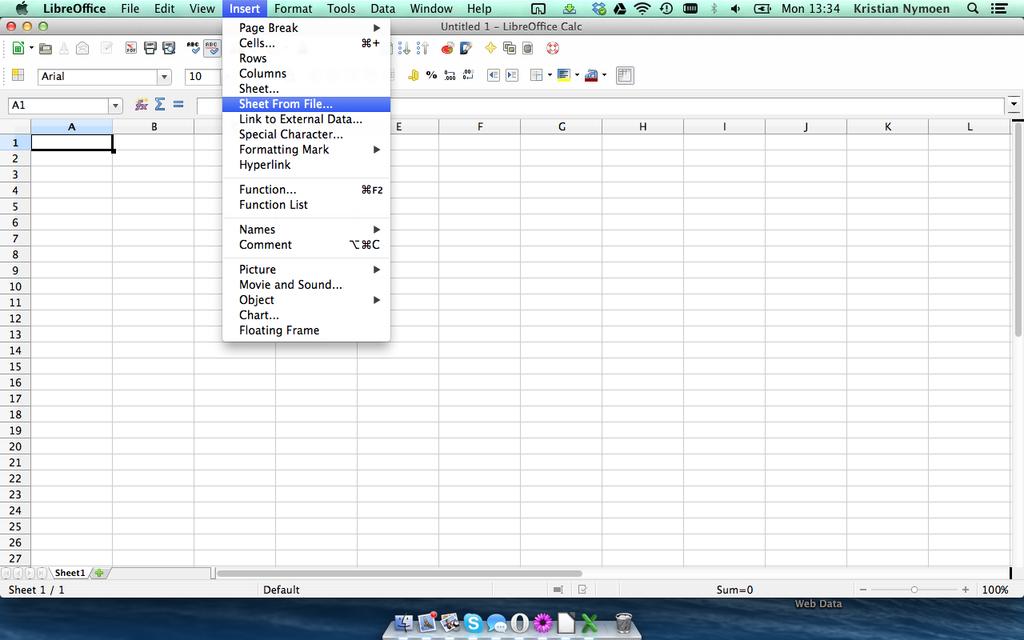 LibreOffice (Mac) For å importere dataene fra