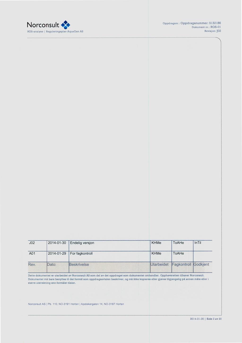 Norconsuk ROS-analyse Reguleringsplan AquaGen AS Oppdragsnr.: Oppdragsnummer: 5132186 Dokument nx.