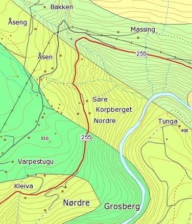 Geologisk rapport nr. 2014044585-5 konglomerat. Det går også fram frå tekne bergprøver (Vedlegg 1 og 6) at sandstein/skifertilhøvet er høgare langs Høgberget enn sør for Høgberget.