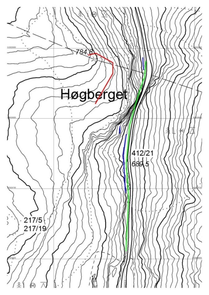 Geologisk rapport nr. 2014044585-5 Figur 2.10. Sprekkerose som syner retningane til dei viktigaste strukturane ved Område 4, i terrenget over bratthenget ved Høgberget (sjå figur2.