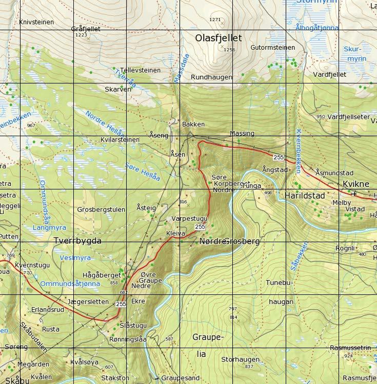 Geologisk rapport nr. 2014044585-5 N Delstrekning 2 Delstrekning 1 Strekning omhandla i denne ingeniørgeologiske rapporten. Figur 1.1. Kart over fv.