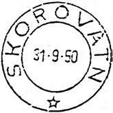 SKOROVATN SKOROVATN poståpneri i Namsskogan herred opprettet fra 01.10.1950. Posten til/fra stedet ble sendt med jernbane Grong-Mosjøen.