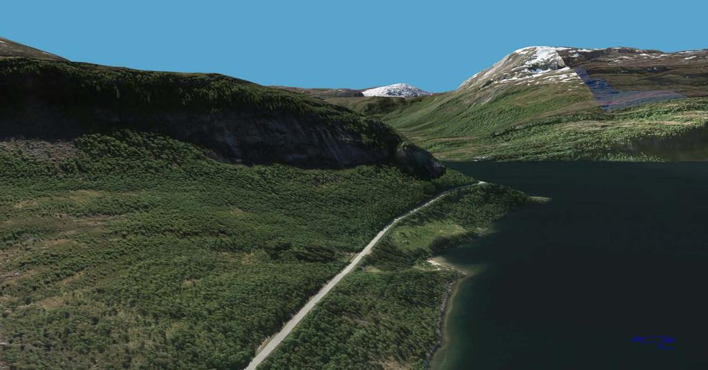 Foto 14: Oversiktsbilde over nordre påhugg fra http://www.norgei3d.no. Omtrentlig plassering av nordre påhugg er markert med rødt.