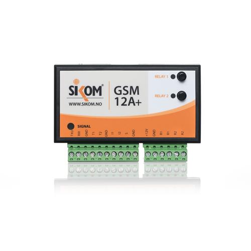 GSM 12A+ Elnummer: 64 309 46 Styringsenhet beregnet for 12V Sikom GSM 12A+ er en styringsenhet beregnet for 12V. Den brukes til blant annet: Ring Hytta Varm, Bryterstyring og alarm.