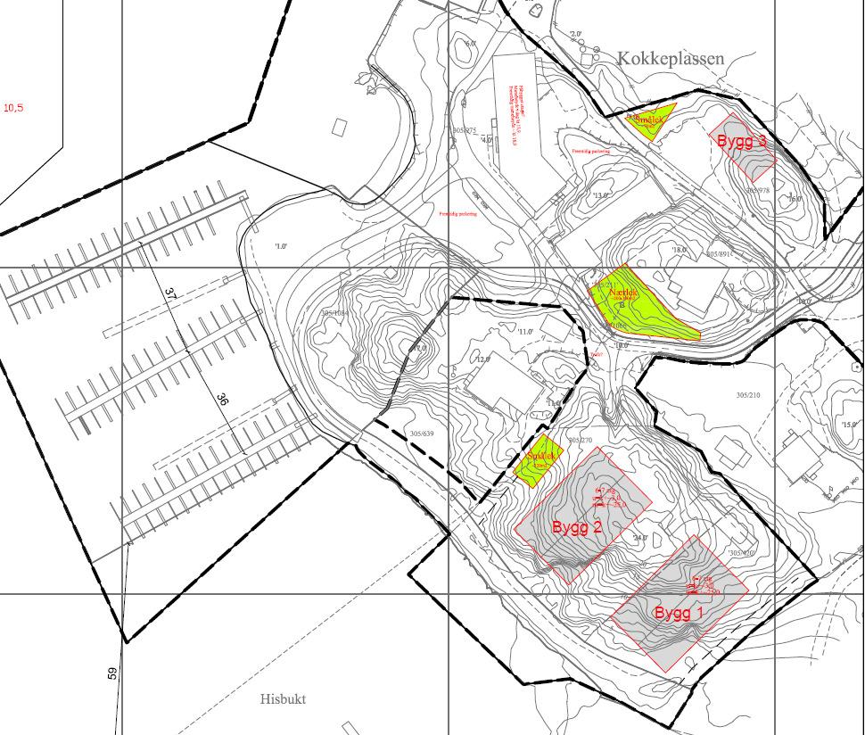 1 INNLEDNING Det planlegges å bygge to terrasseblokker og en tomannsbolig på Kokkeplassen, Arendal. I figur 1.1 er det vist kopi av illustrasjonsskisse. Figur 1.