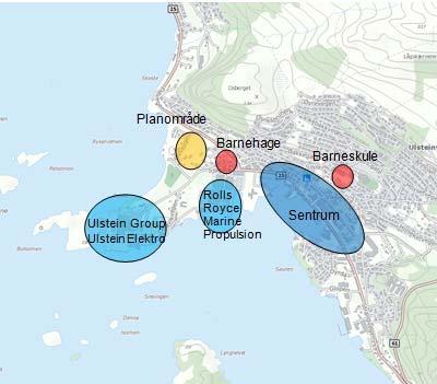 Planprogram for: Detaljreguleringsplan for Oshaugflata bustadområde Side 11 av 16 6. Omtale av planområdet og plantiltaka i høve til: 6.1 Lokalisering Arealet ligg sentralt i Ulsteinvik.