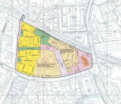 Harbitzalléen 1-7 Byggeareal - 58.000 m2 BRA Bolig, næring og tjenesteyting, med antatt boligdel ca. 27.500 m2. Rekkefølgebestemmelser Prosjektinterne (A) krav om opparbeidelse av Torg, gatetun.