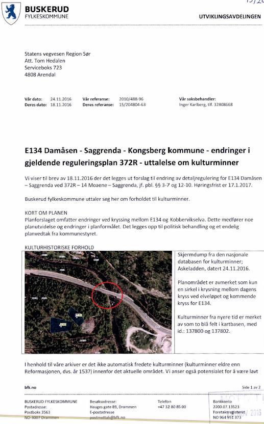 E134 Damåsen Saggrenda, omregulering