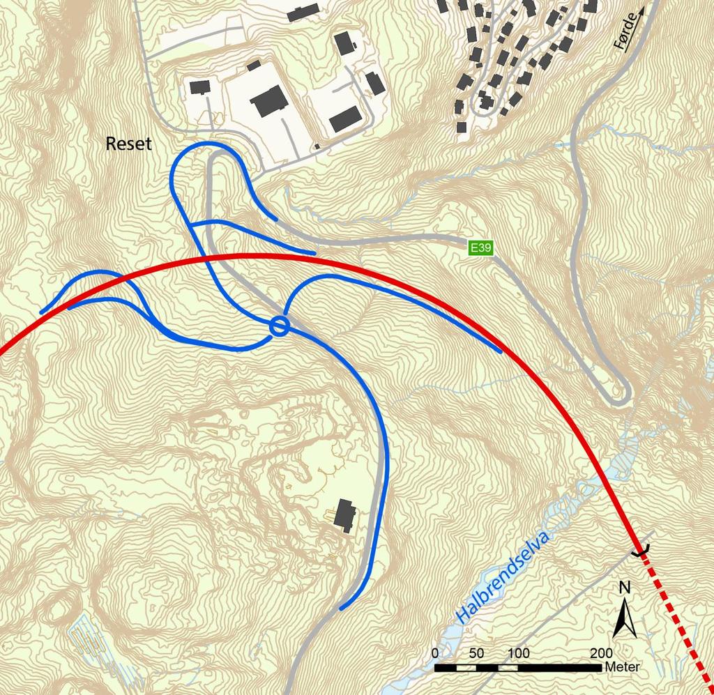 3.4.4 Bekkjaholten nord Reset (2250 m) Frå Bekkjaholten nord går vegen mot Reset i ei lang kurve. For å legge til rette for forbikøyring har E39 her to køyrefelt oppover og eitt nedover.