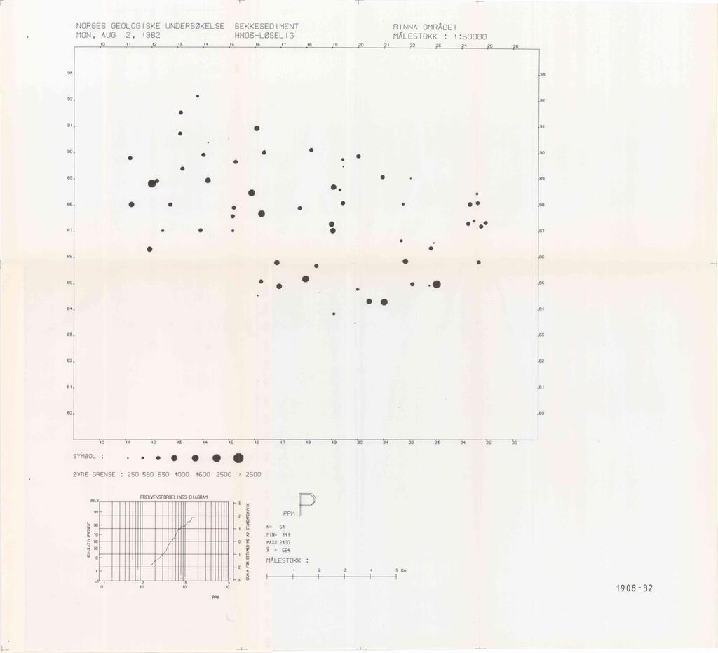 NORGES GEOLOGISKE UNDERSØKELSE BEKKESEDIMENT RINNA OMRÅDET MON, AUG, 98 HNO-LØSELIG MÅLESTOKK :50000 0 4 5 6 7 8 9 0 5 4 5 6 9 9 I 8 8 0 4 5 6 7 8 9 0 4 5 6 SYMBOL : I 4,