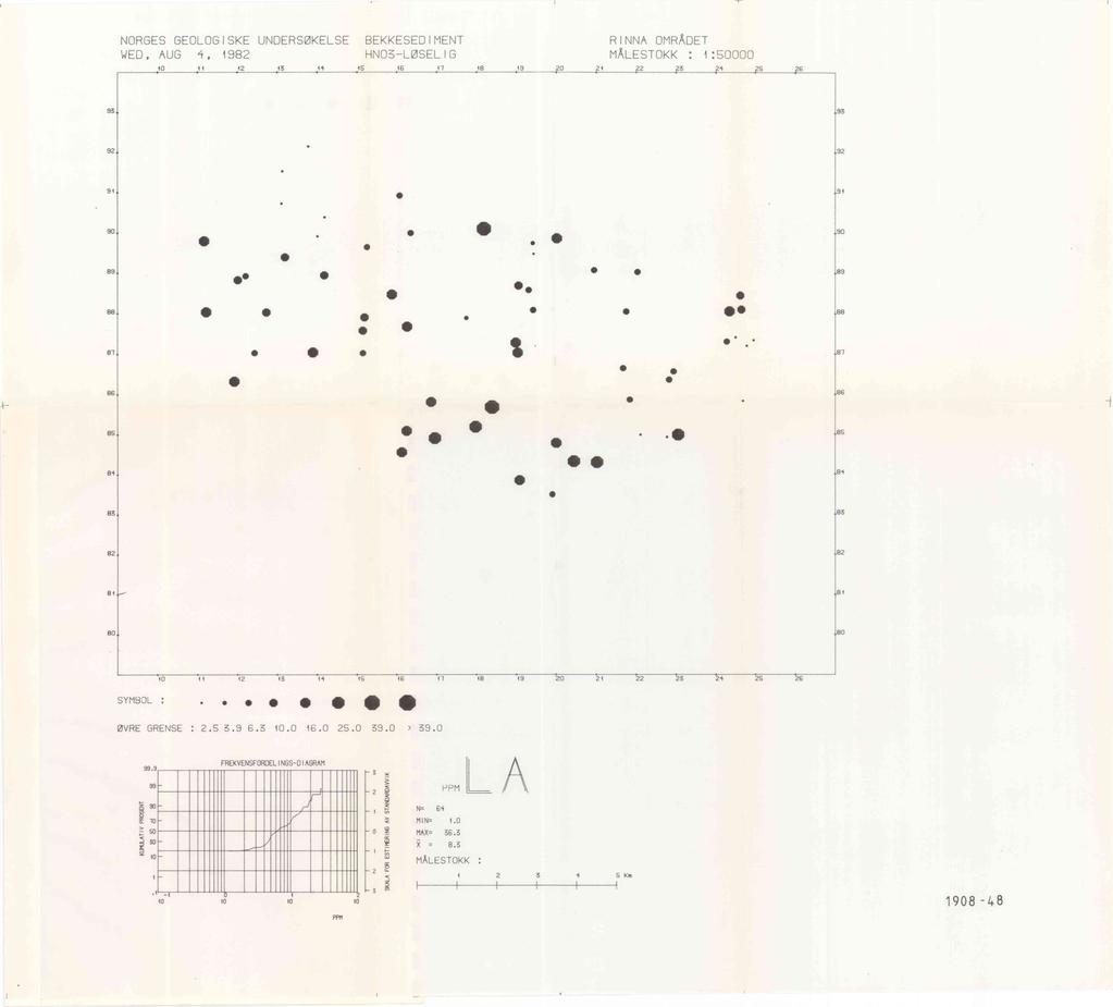NORGES GEOLOGISKE UNDERSØKELSE BEKKESEDIMENT RINNA OMRÅDET WED, AUG 4, 98 HNO-LØSELIG MÅLESTOKK : :50000 w 4 S 6 7 8 9 0 4 5 6 9 9 ø, II.