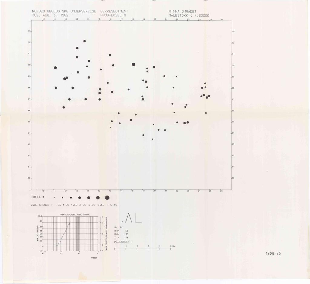 NORGES GEOLOGISKE UNDERSØKELSE BEKKESEDIMENT RINNA OMRÅDET TUE, AUG, 98 HNO-LØSELIG MÅLESTOKK ::50000 0 4 5 6 8 9 0 45 6 9 9 r ø 9 e9 9 8 8