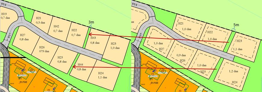 Figur 1. Til venstre nytt planframlegg, til høgre gjeldande plankart. I Gol kommune er det tomt H33 som er foreslått å ta ut.