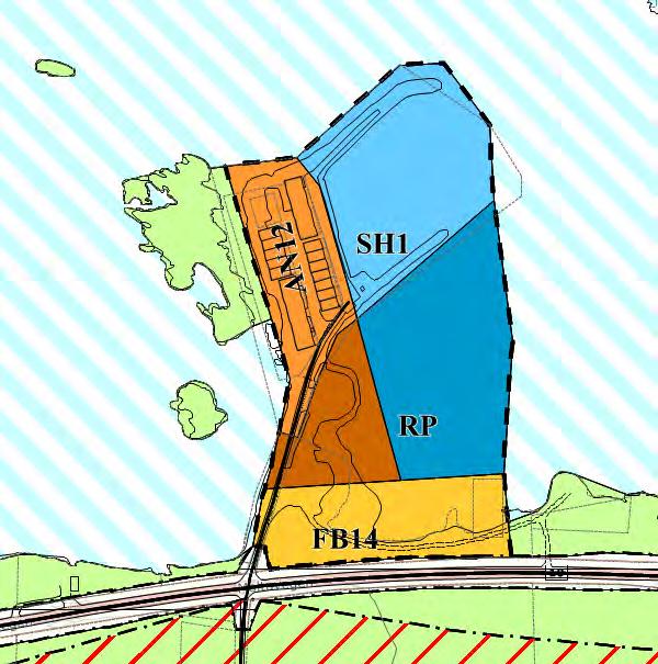 I gjeldande arealstatus i kommuneplanens arealdel av 2015 er område for fritidsbustader (FB14), naust AN12 og framtidig småbåthamn, LNFR-areal.