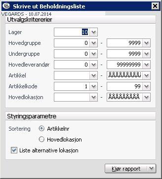Artikler Beholdningsliste Meny: Rapporter>Artikler>Beholdningsliste Rapporten brukes til å få en detaljert
