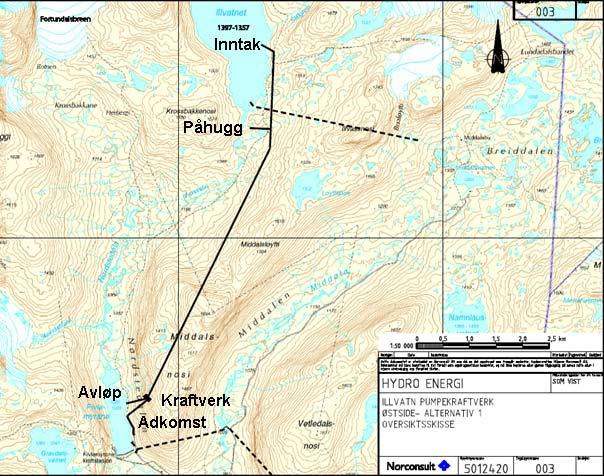 Utbygging av Illvatnet pumpekraftverk fagrapport miljø og naturressuser Figur 3.1. Oversiktkart Illvatn pumpekraftverk (for plassering av deponi, se fig. 3.4).