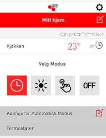 3. Generell bruk av nettkonto Innstillinger for dette rommet Endre modus Rediger tidsplaner Rediger termostater 3.2 Vis rom Endre modus for dette rommet.